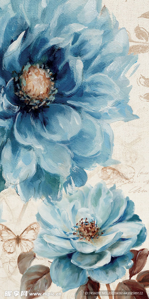 蓝色花束花卉油画玄关图