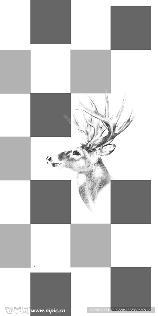 灰白黑方块麋鹿玄关过道