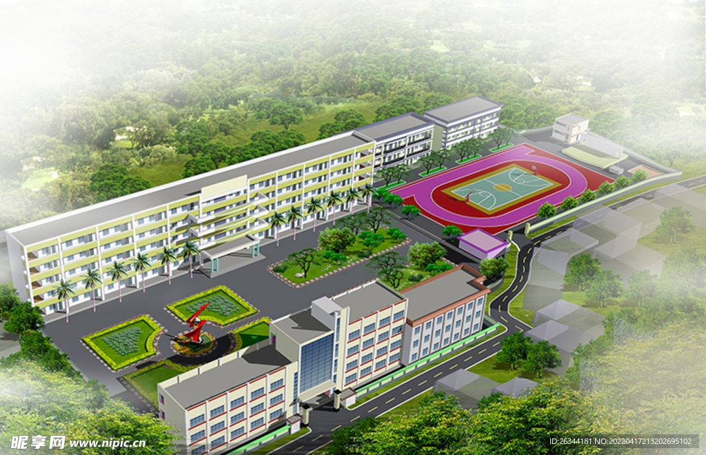 乡镇中心小学鸟瞰效果图