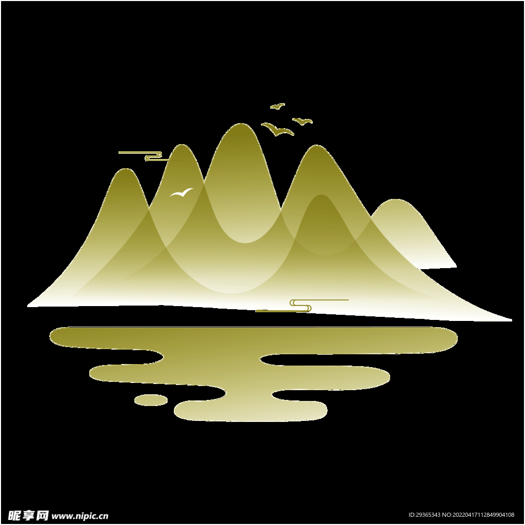 墨山水山纹飞鸟  山水画