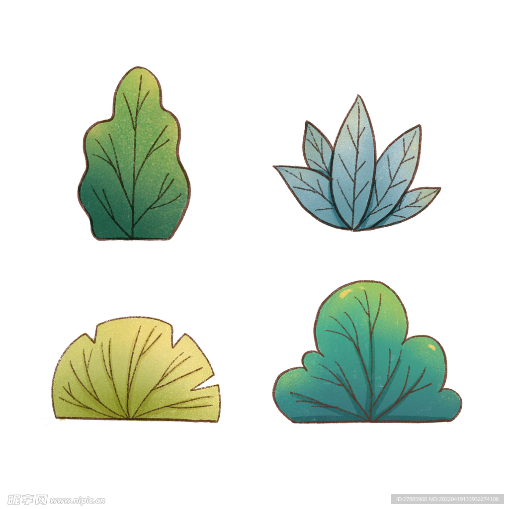 手绘卡通绿色植物元素