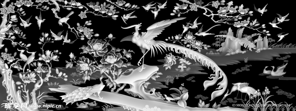 百鸟朝凤精雕图