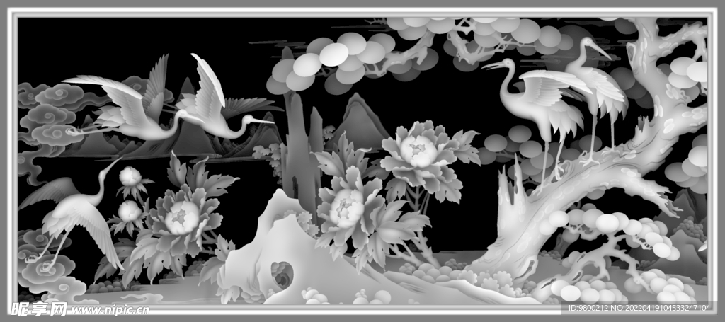 松鹤延年精雕图