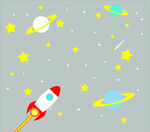 儿童房背景墙 火箭