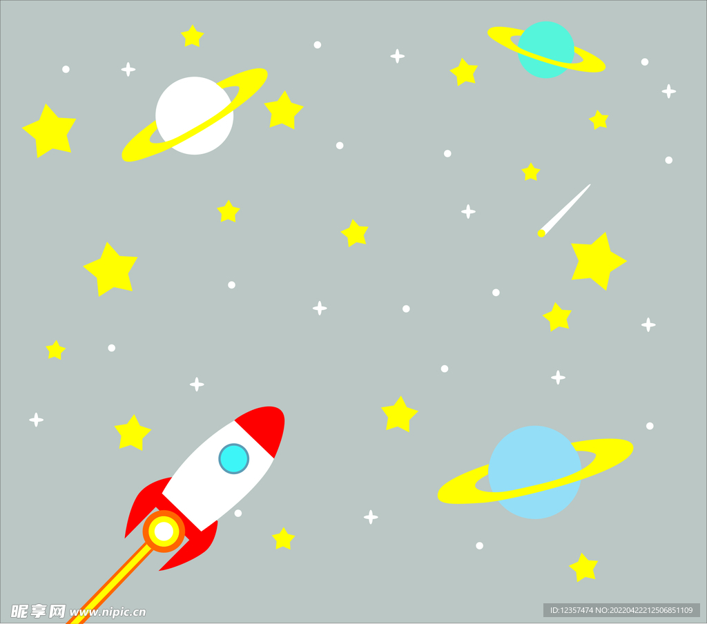 儿童房背景墙 火箭