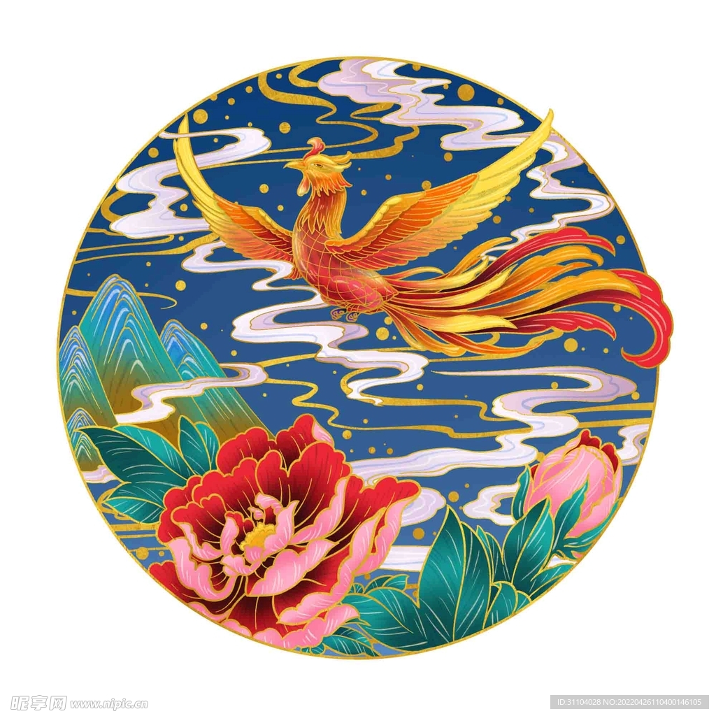 国潮凤凰烫金质感