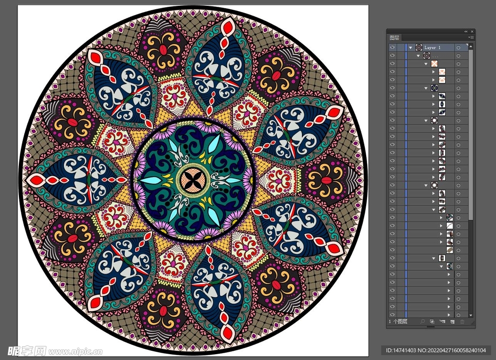 民族几何腰果花纹圆形地毯
