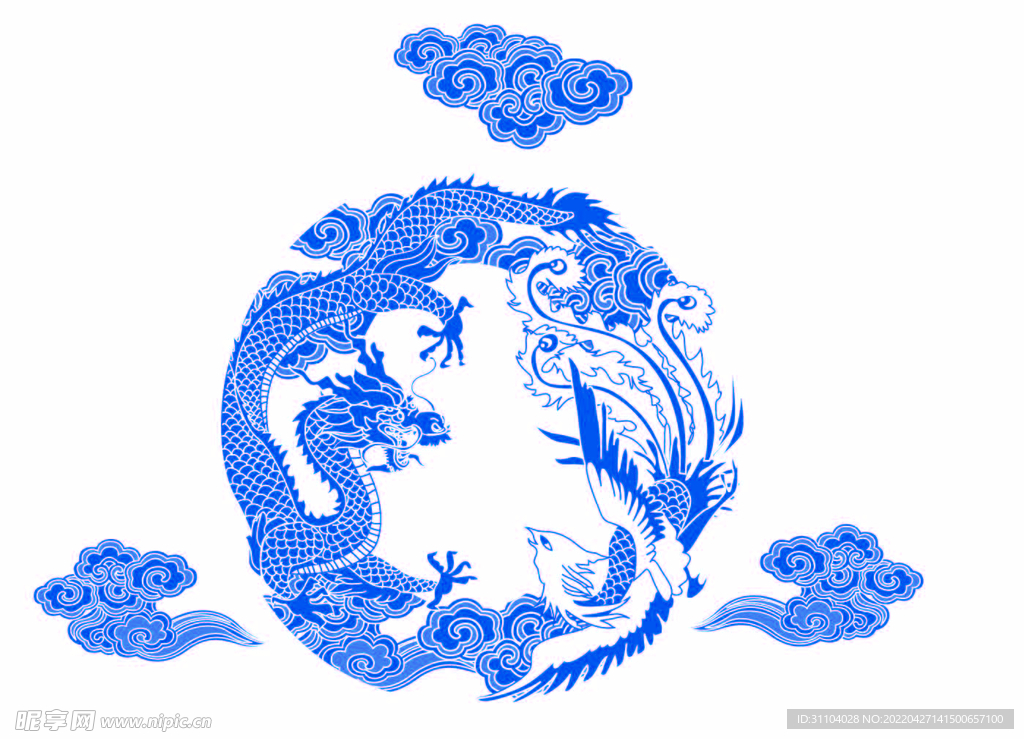 青花瓷龙祥云线稿