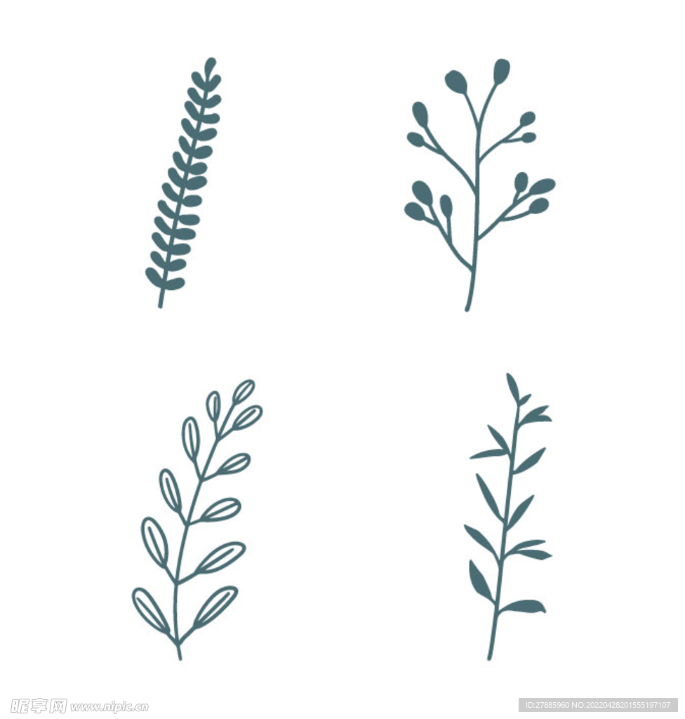 矢量AI黑白植物剪影线条元素