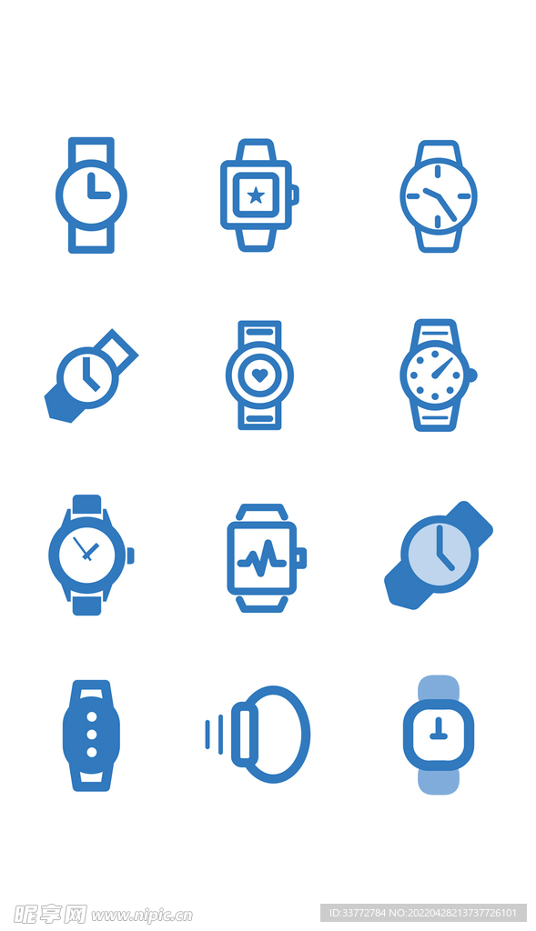 免扣蓝色简约矢量手表手环图标