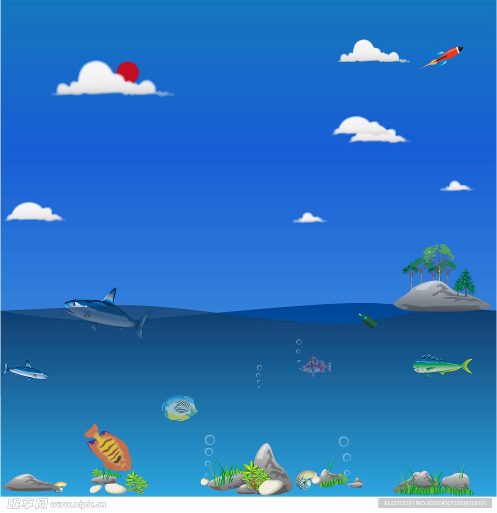 矢量卡通大海插画
