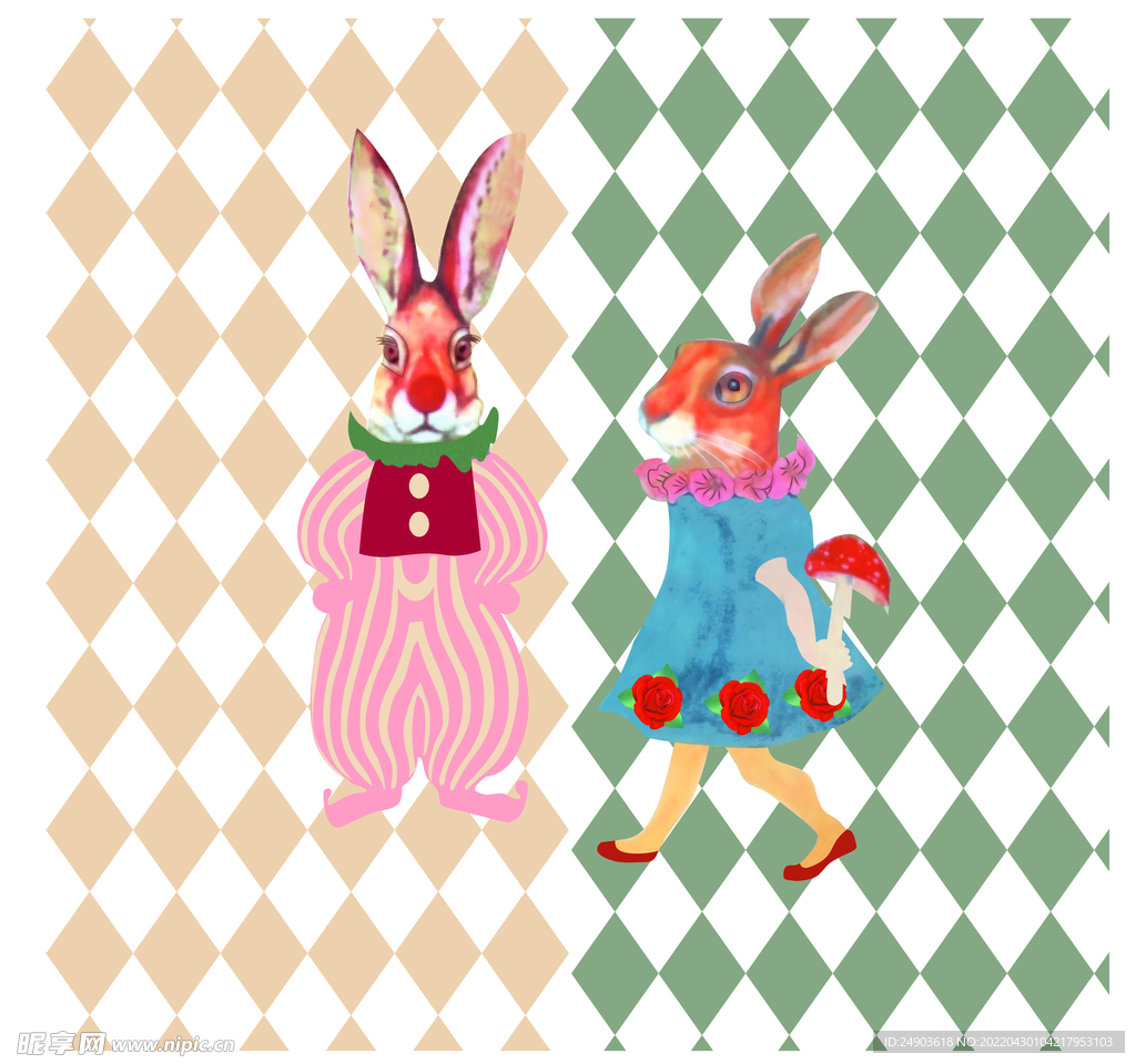 数码格子纹公仔兔