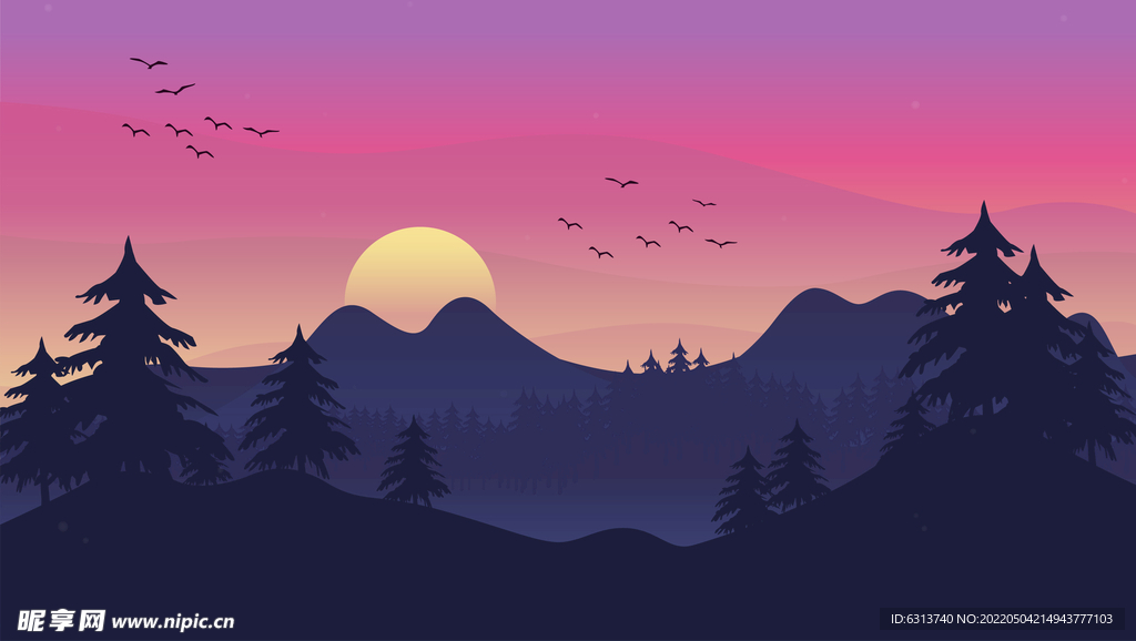 矢量风景插画落霞