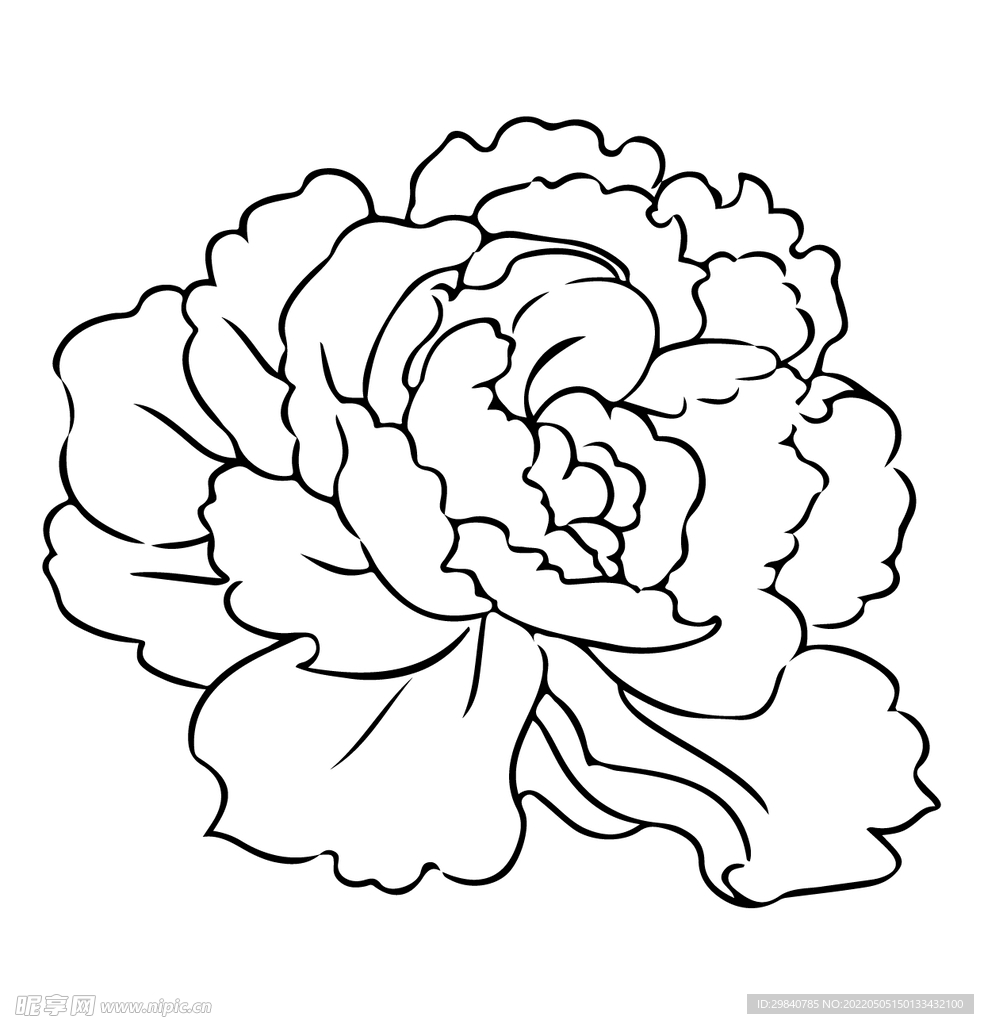 国潮牡丹花纹样黑白底纹矢量图