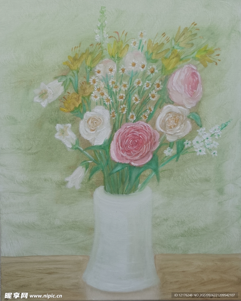 油画  插花  花瓶 玫瑰