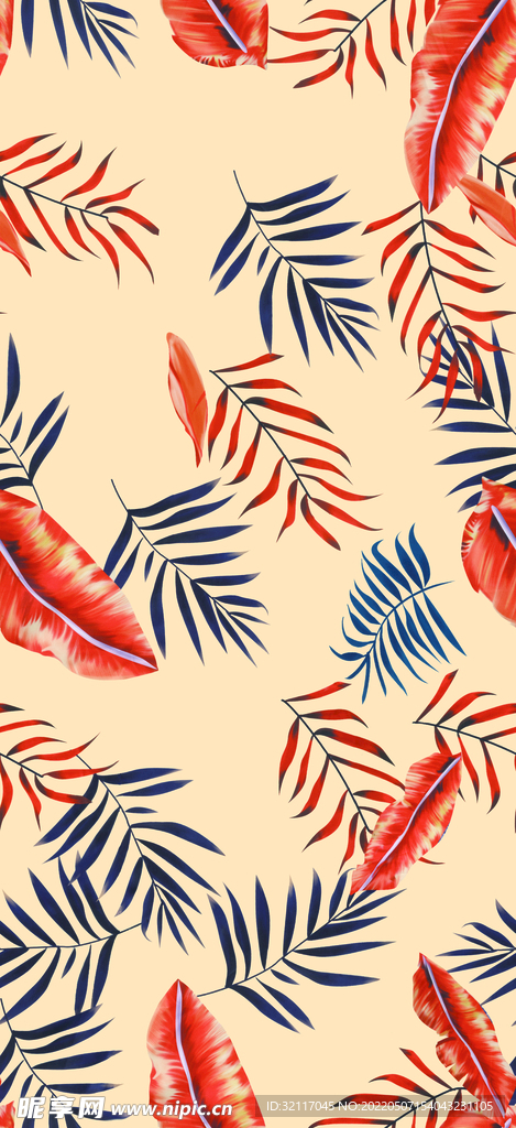 热带叶子 数码印花图片