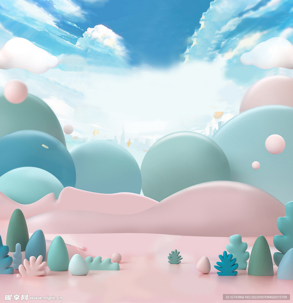 蓝色天空圆球背景 