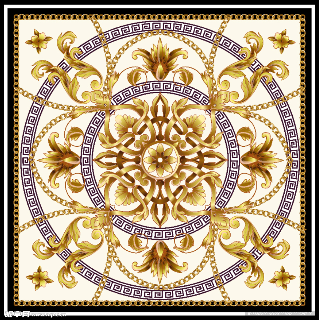 大牌巴洛克链条方巾