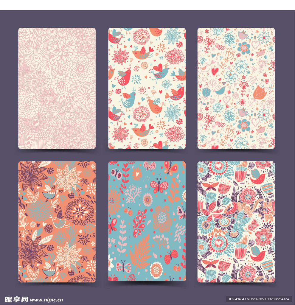 野花小鸟图案花纹