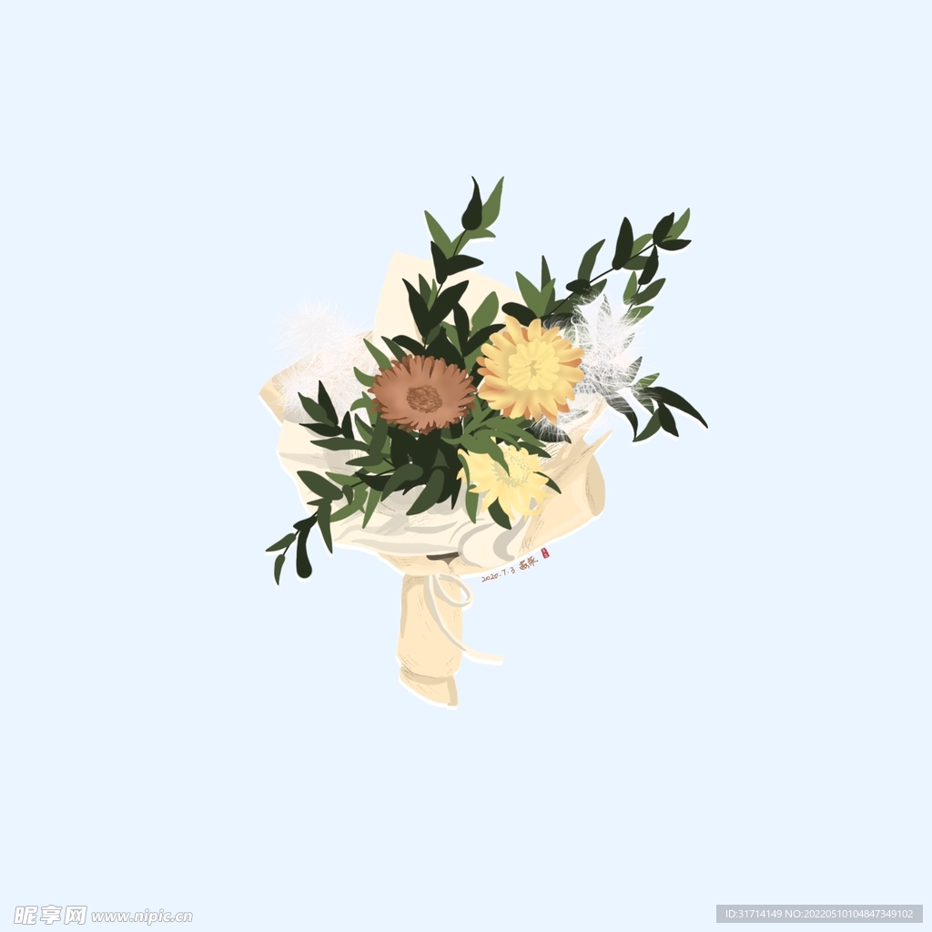扁平风菊花花束黄色花束