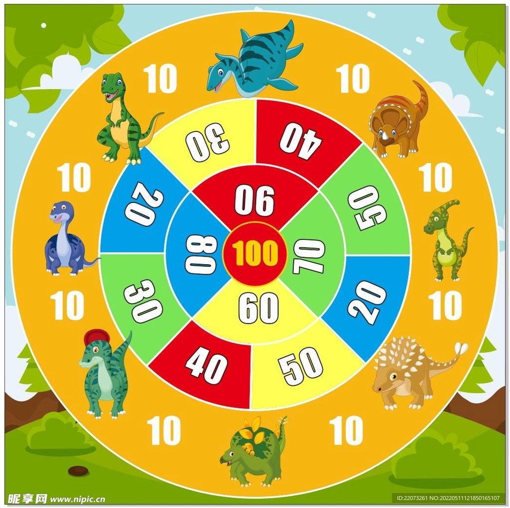 卡通矢量恐龙沙包投掷盘抽奖转盘