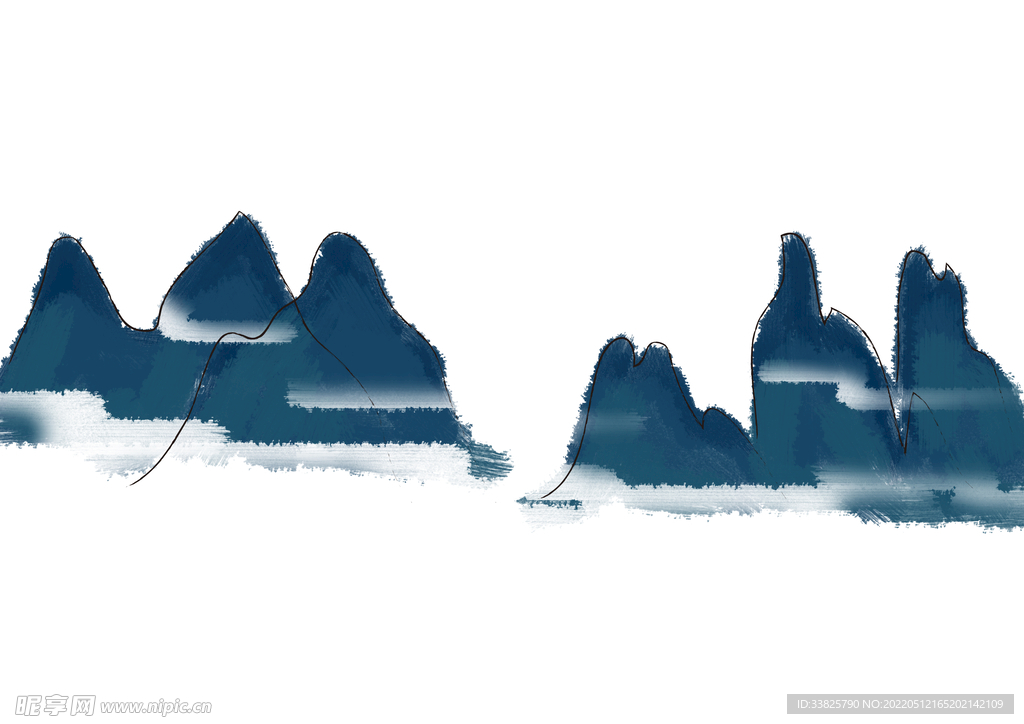 中国风山峰云雾水墨插画