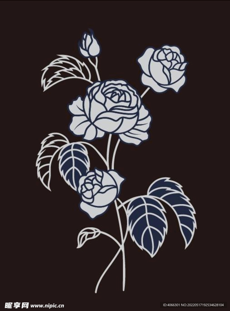 手绘线条玫瑰花矢量图免抠