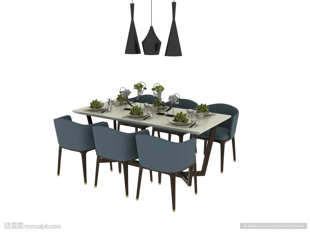 极简大理石餐桌椅3d模型