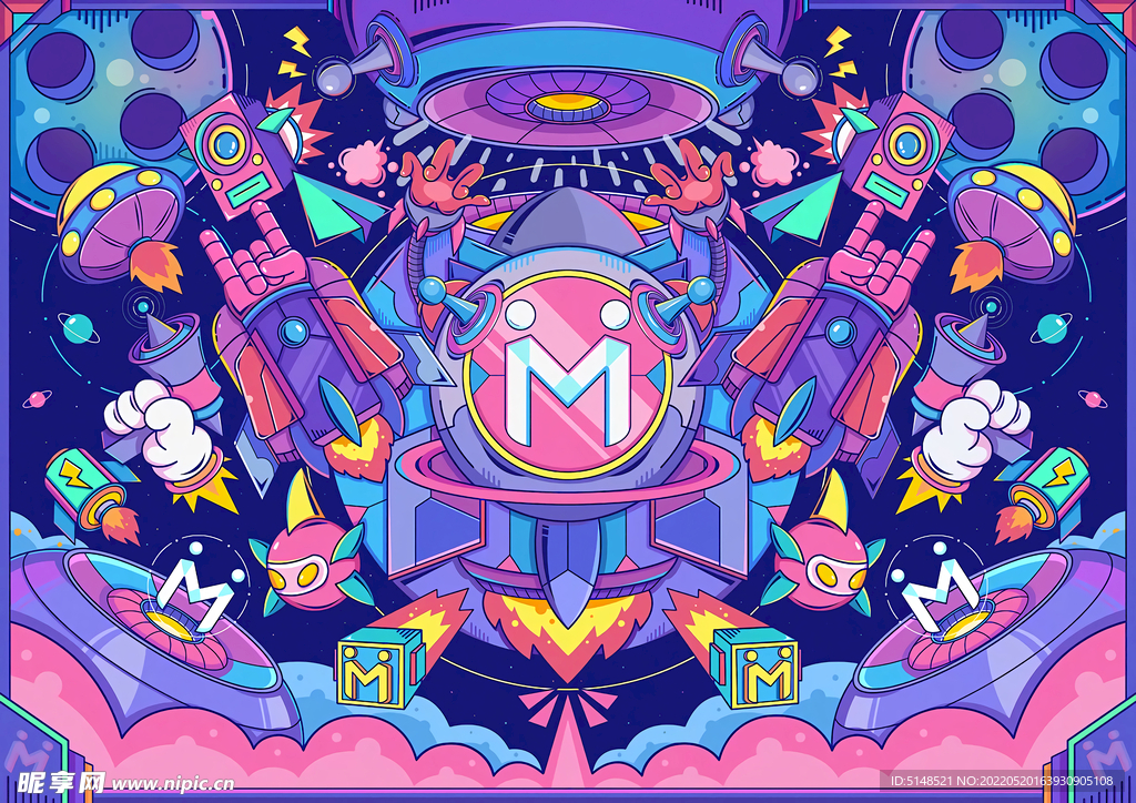 赛博朋克太空飞碟插画