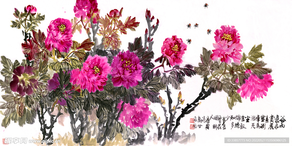 大幅国画横幅牡丹