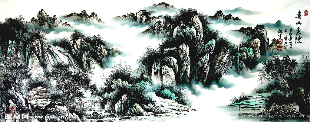 大幅水墨国画山水巨幅背景画