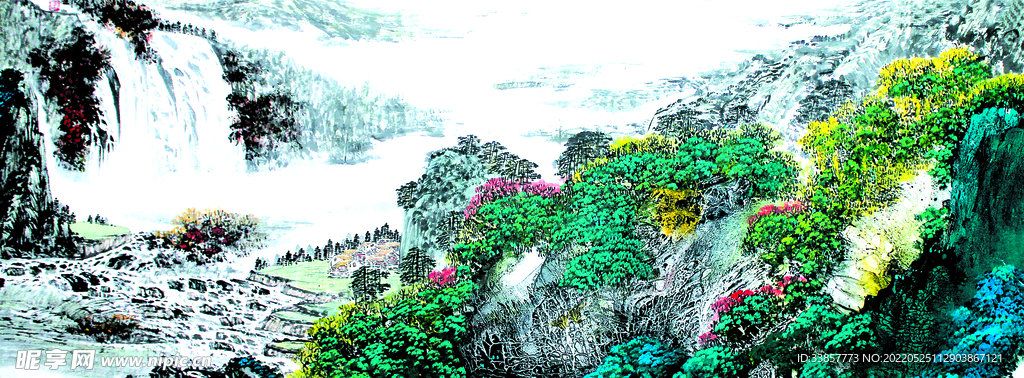 大幅国画山水巨幅背景画