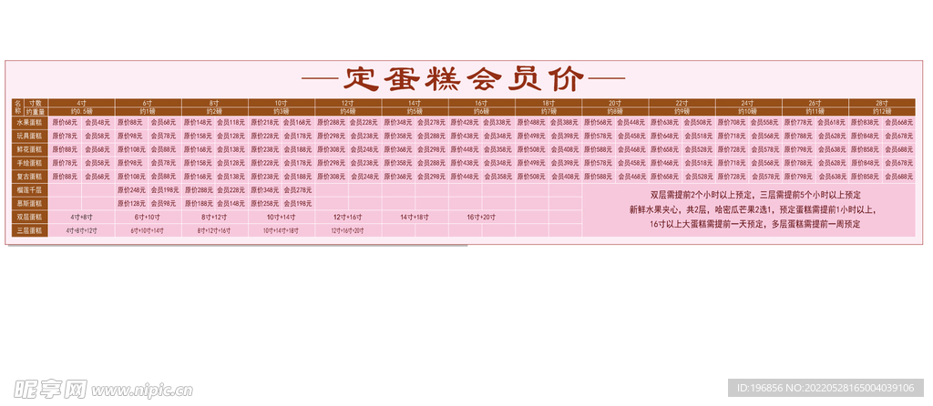 定制蛋糕会员充值价格牌