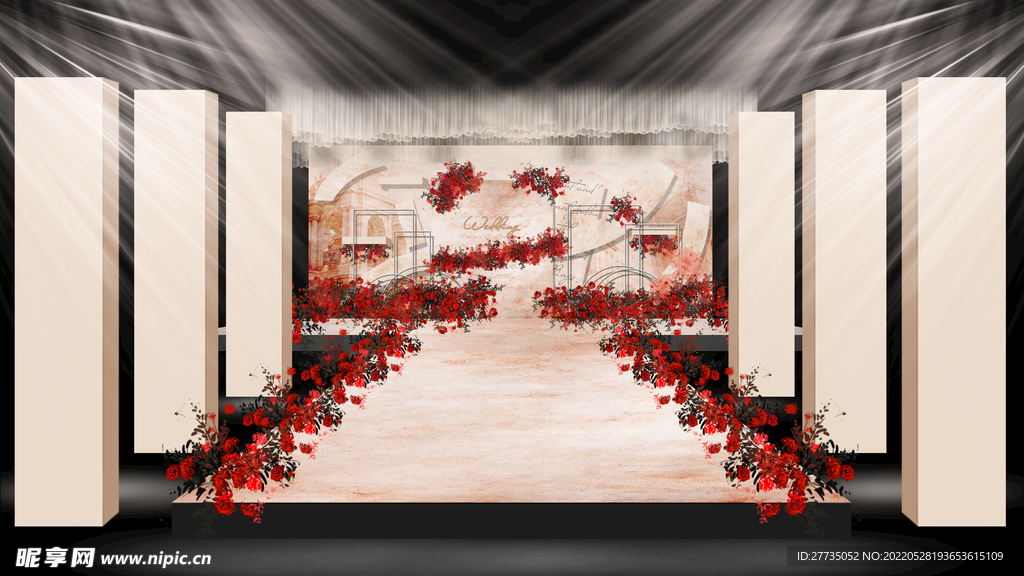 香槟色水彩婚礼效果图