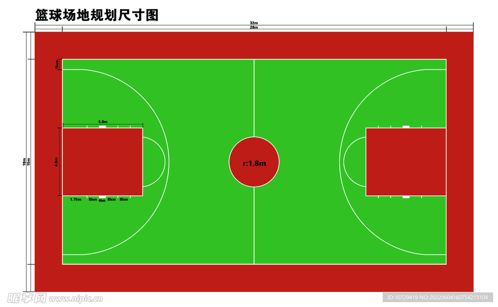 标准篮球场地示意图