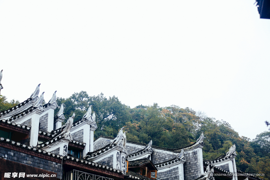 户外复古徽派建筑