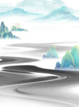国潮中国风创意手绘山水插画素材
