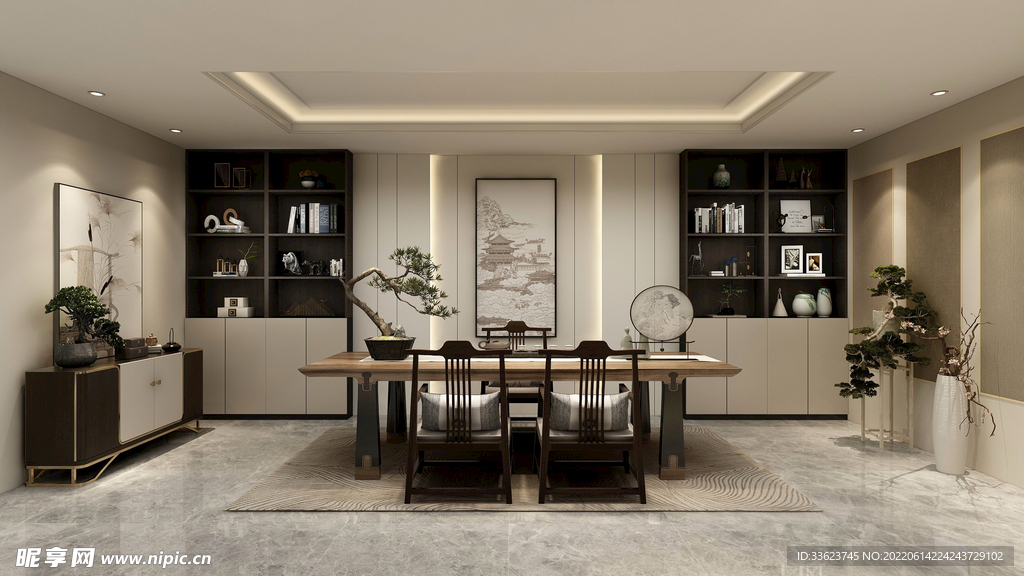 新中式茶室效果图