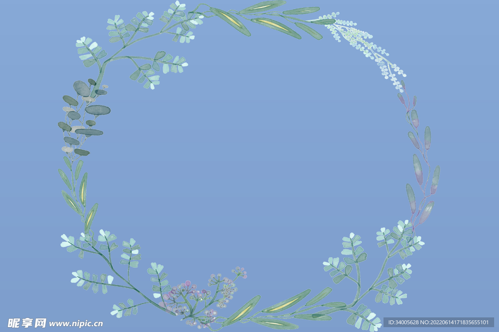 前蓝底浅色蓝花环