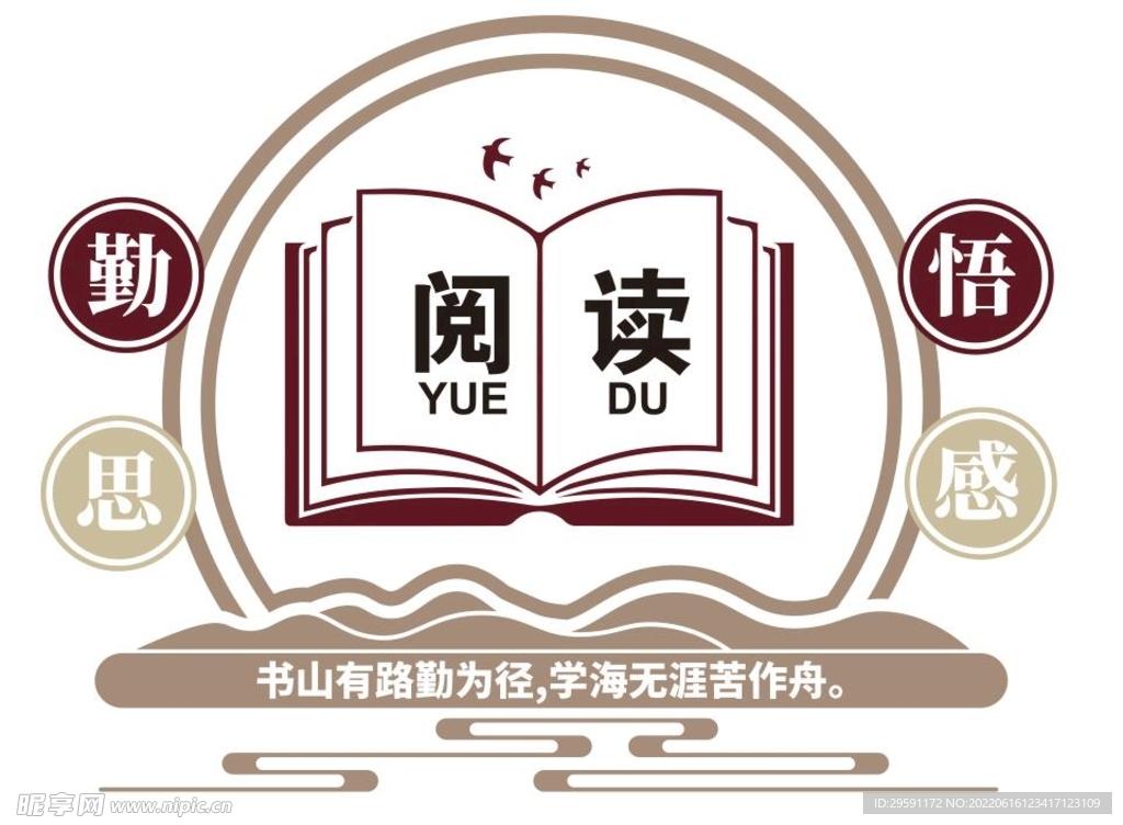 矢量图书馆阅读室校园文化墙