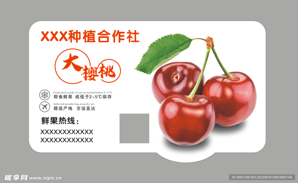 大樱桃异形标签水果手绘