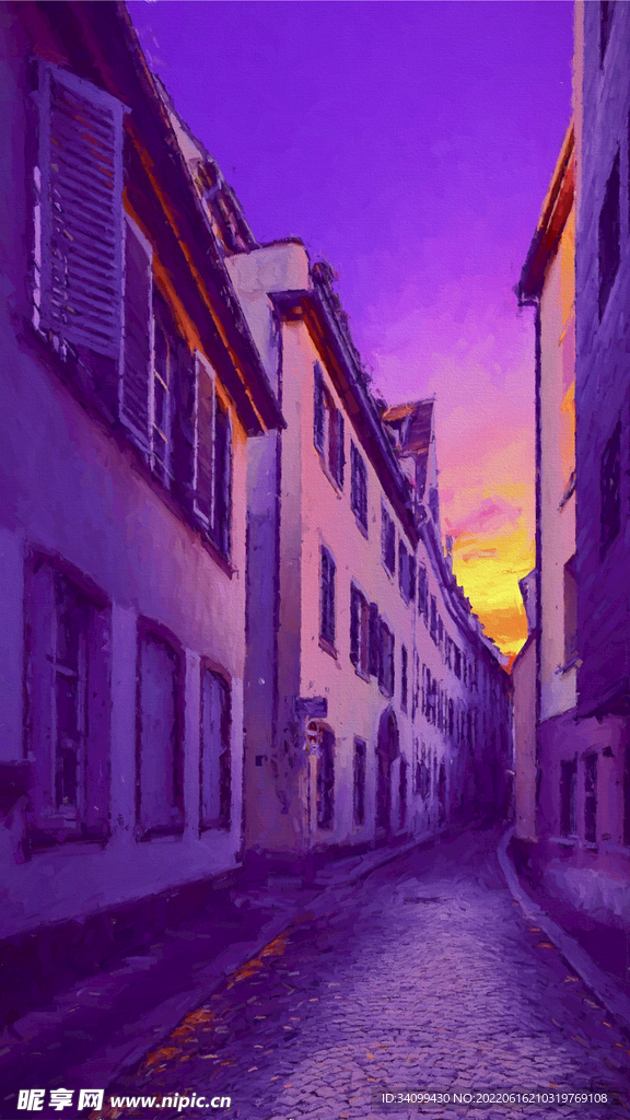 唯美日落风景油画背景