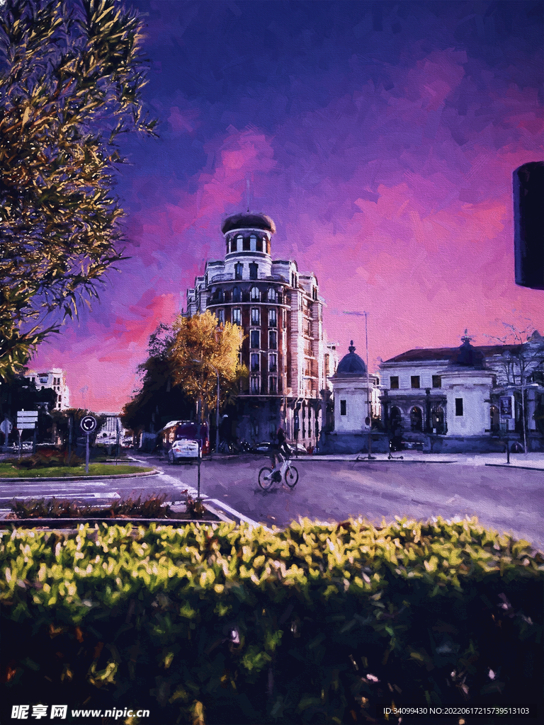  唯美风景油画背景