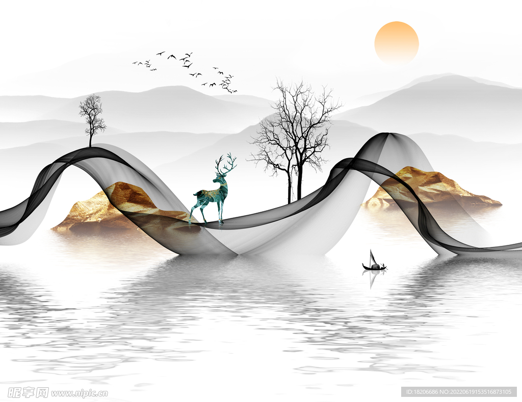 新中式意境山水形象墙