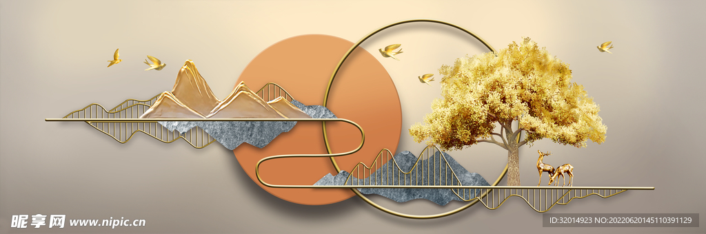 发财树抽象山水挂画