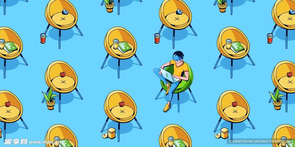 椅子上的男生插画