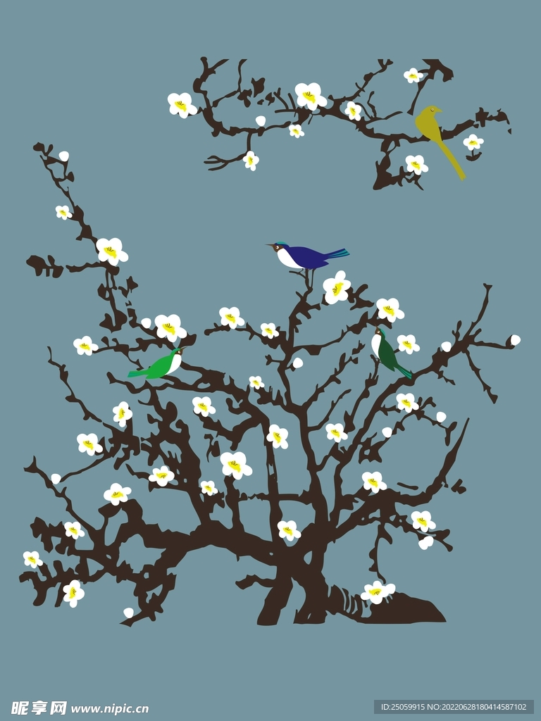 鸟 梨花 矢量图