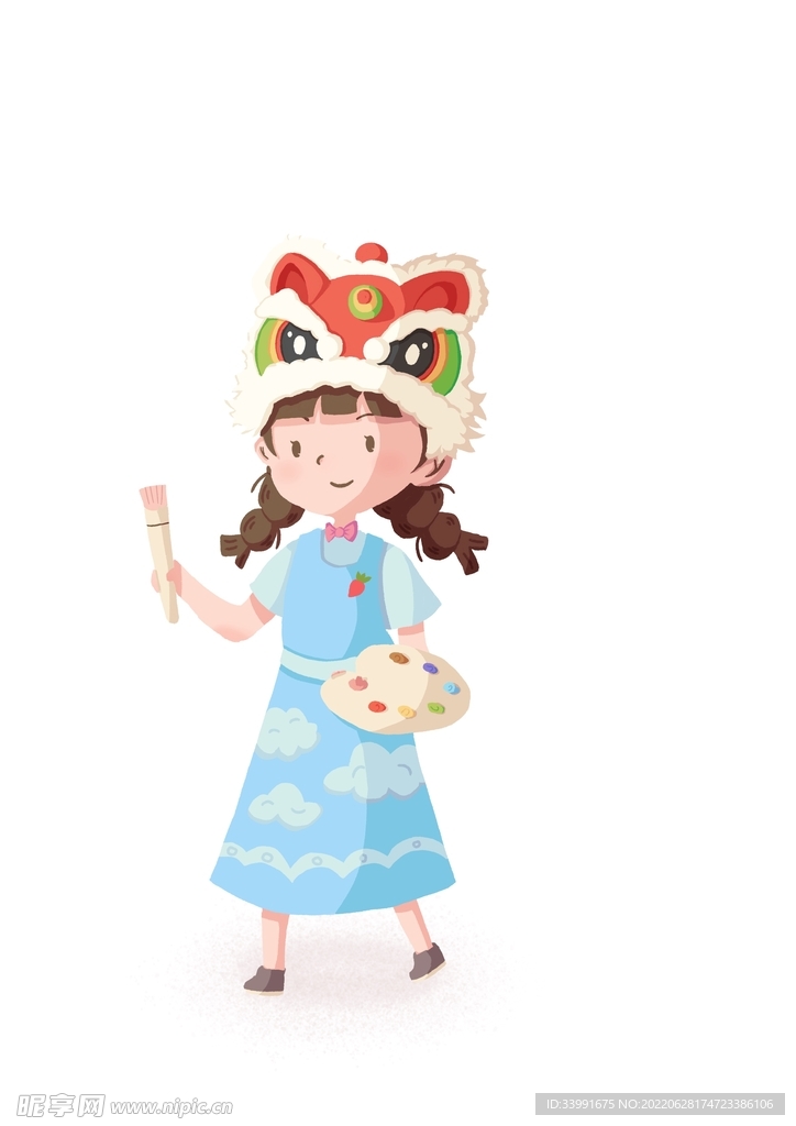 画画的小女孩 扁平机理风