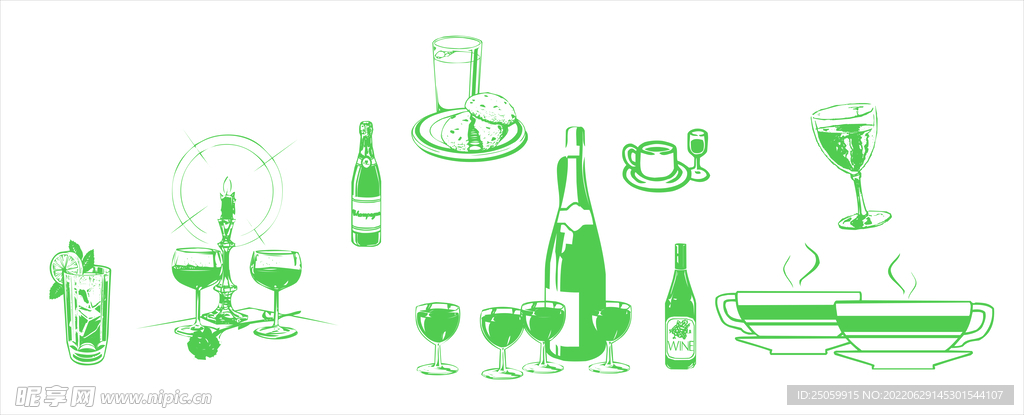 红酒杯剪影矢量图