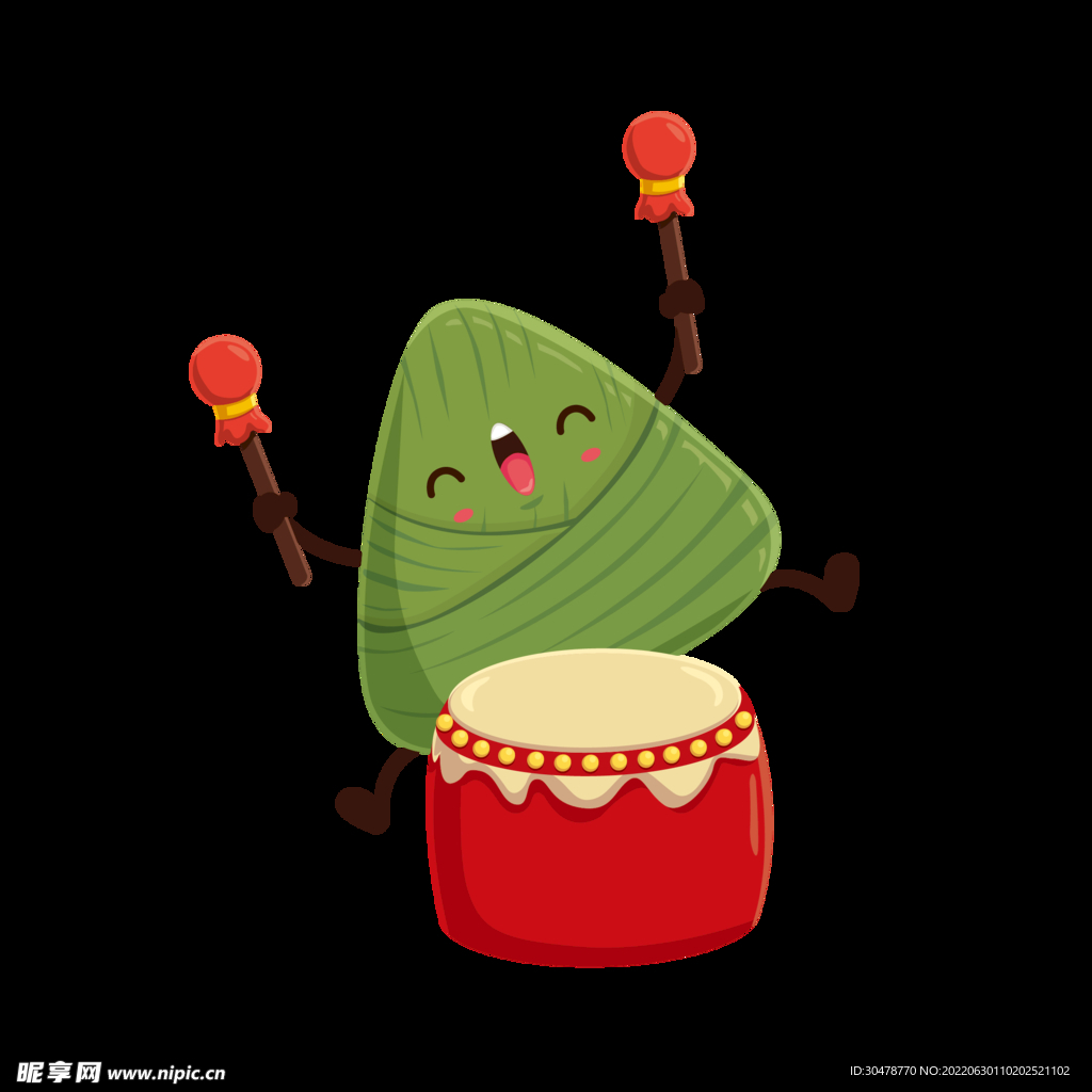 端午节粽子擂鼓卡通插画